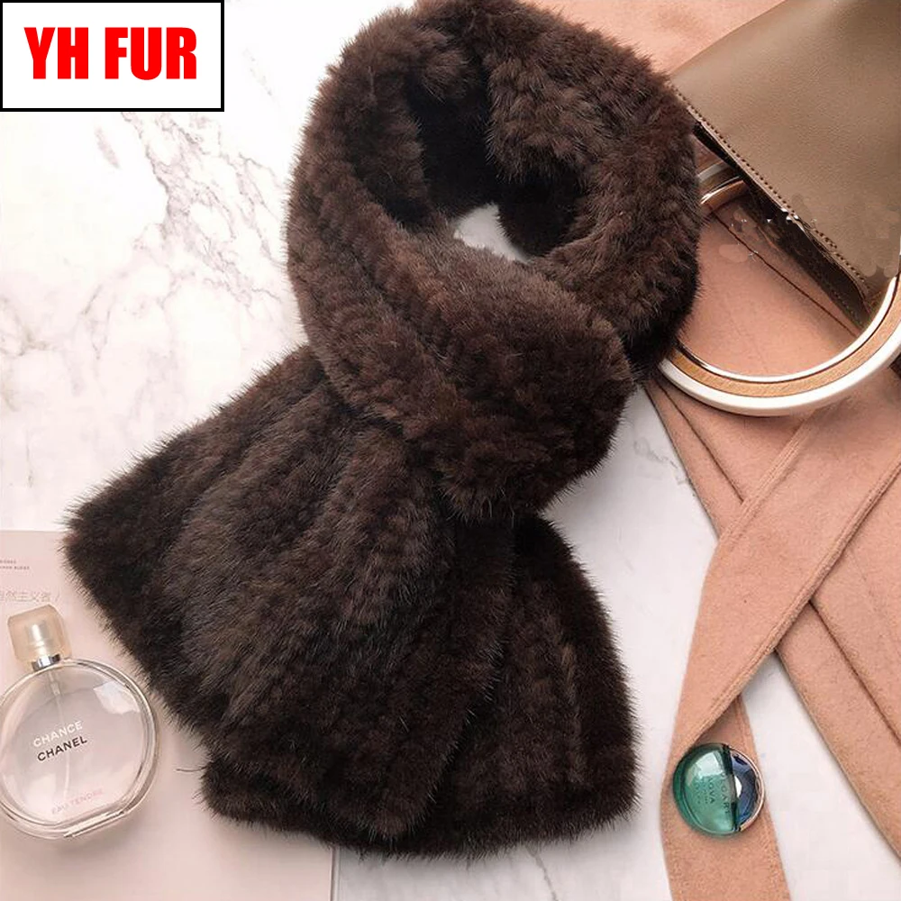 Длинный стильный Зимний шарф из натурального меха норки Женская шаль 100% женские