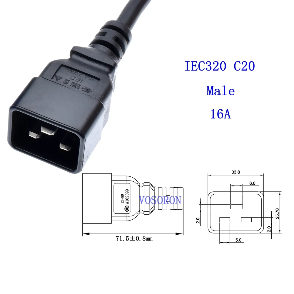 Кабель питания распределительного IEC C20 C13 UPS PDU от 10 А до 16 Удлинительный кабель 3G1.5