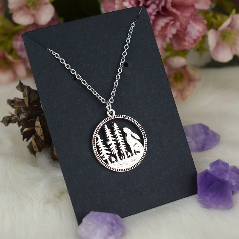 

Silver Rabbit Under The Pine Forest Pendant Designer Coin Necklace