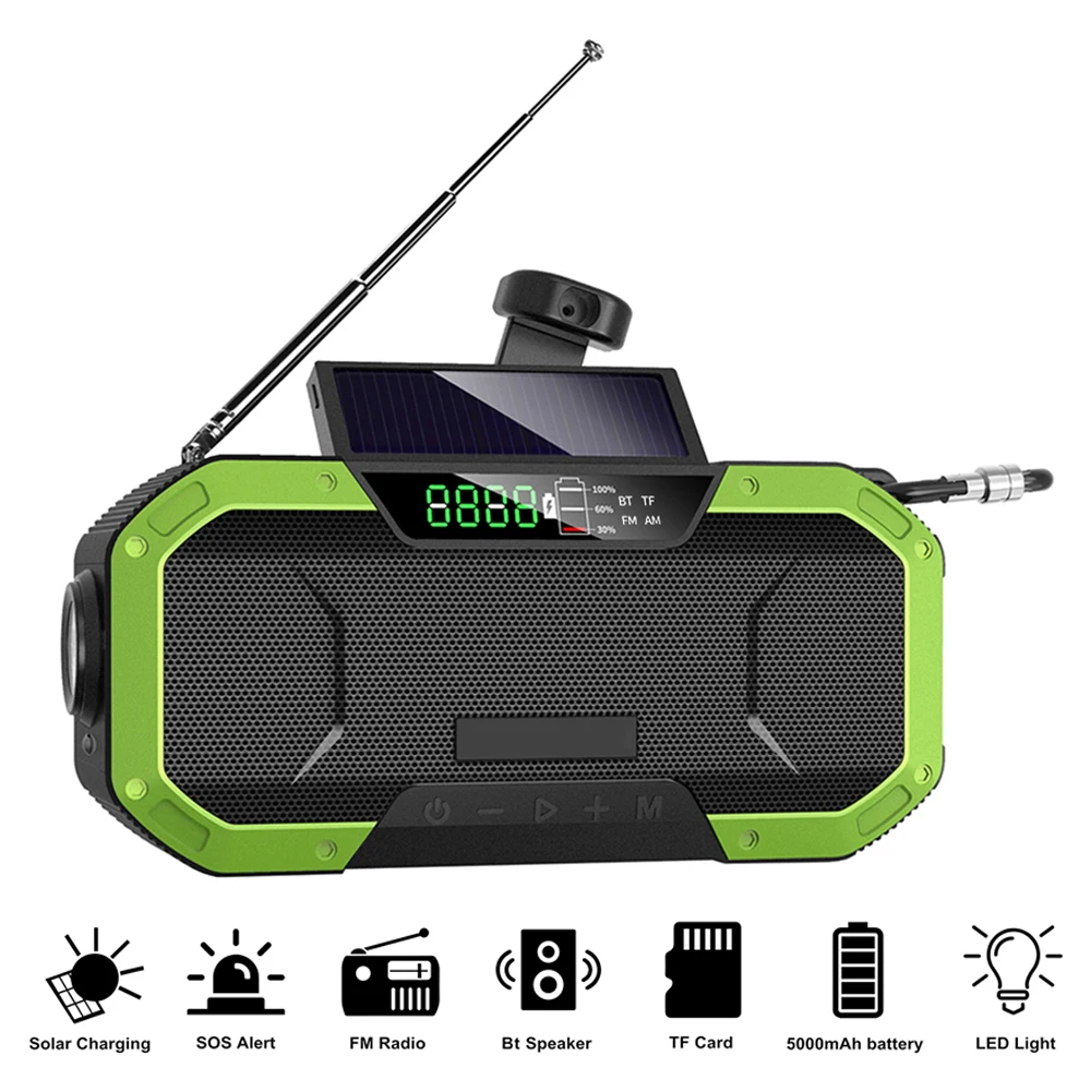 Beli Radio Darurat 5000MAh Dengan Senter LED Engkol Tangan Portabel Radio Cuaca BT/TF/AM/FM Untuk Kemah Rumah Bertahan Hidup