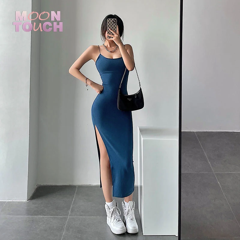 

High Quality Summer Solid Women Blue Bodycon Bandage Dress Sexy V-Neck Spaghetti Strap Club Celebrity Evening Party Long Dresses