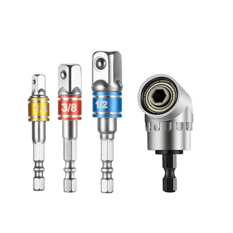 

105 Degree Right Angle Drill Bit + 1/4" 3/8" 1/2" Hex Shank Socket Adapter Sets