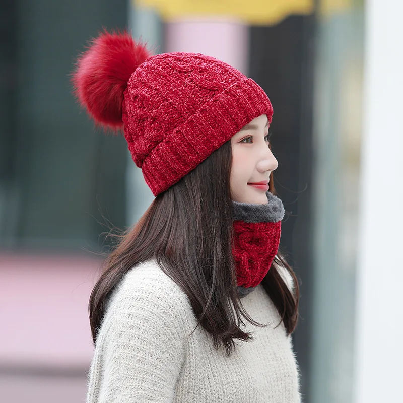 Женский комплект из шарфа и шапки Calymel Простой Трикотажный подогреватель на