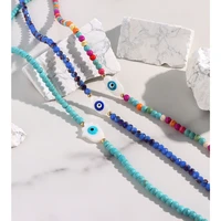 fashion multicolor evil eye beaded necklace for women acrylic glass round bead strand choker collar handmade personality jewelry