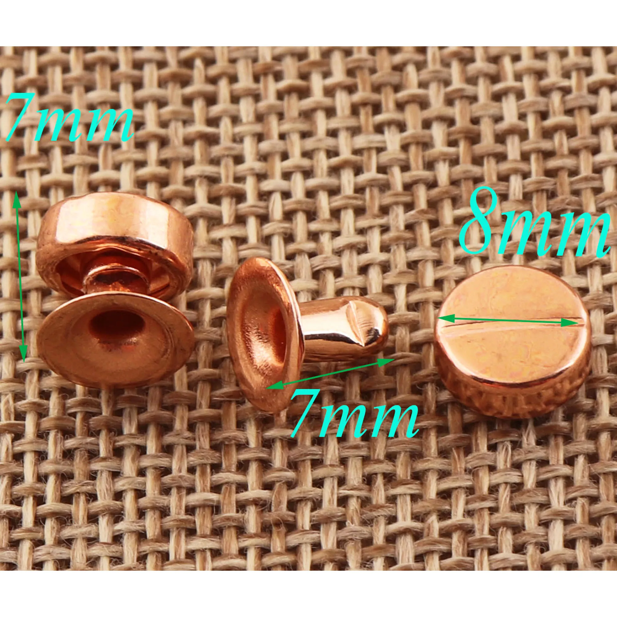 100sets Rose Gold Double Cap Rivets 3/8&quot(8mm)Studs Leather craft Rivet Fastener Snaps Prong Riveted Studs