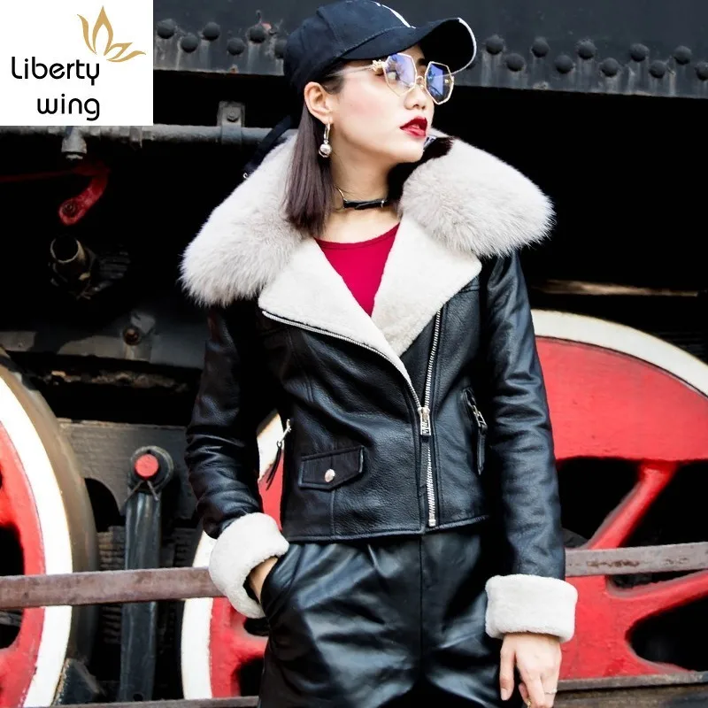 Куртка женская короткая из натуральной кожи модный Байкерский жакет овечьей