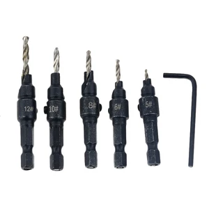 5 шт. набор сверл для деревообработки с потайной раковиной, набор сверл для сверления пилотных отверстий для винтовых размеров #5 #6 #8 #10 #12 с шестигранным хвостовиком