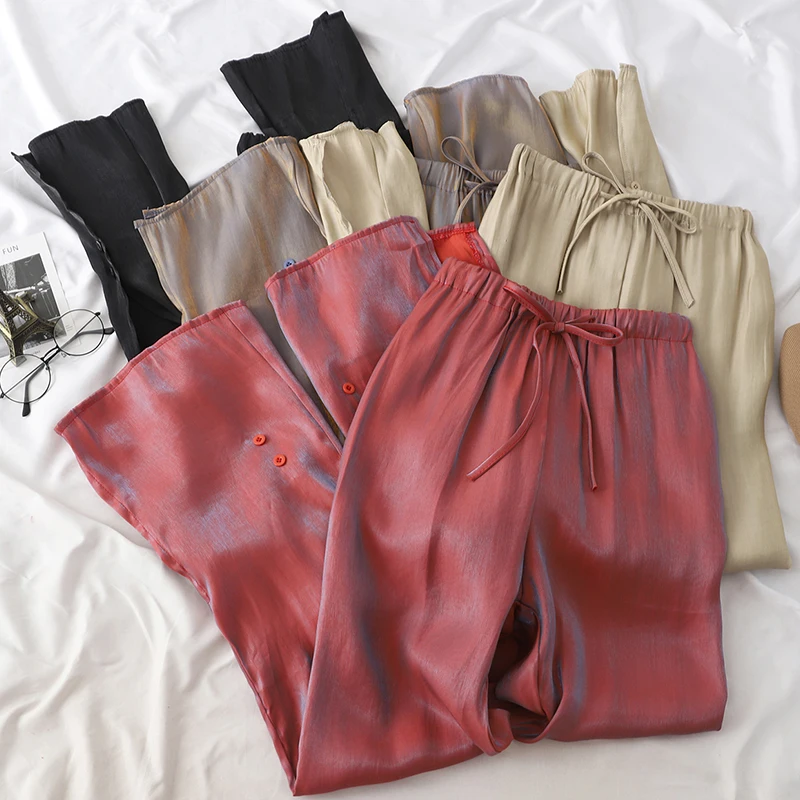 Брюки султанки женские атласные с широкими штанинами и эластичным поясом|Брюки| |