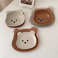 doodle bear plate bowl cute ears handle dessert plate oatmeal breakfast bowl tableware set of baby tableware