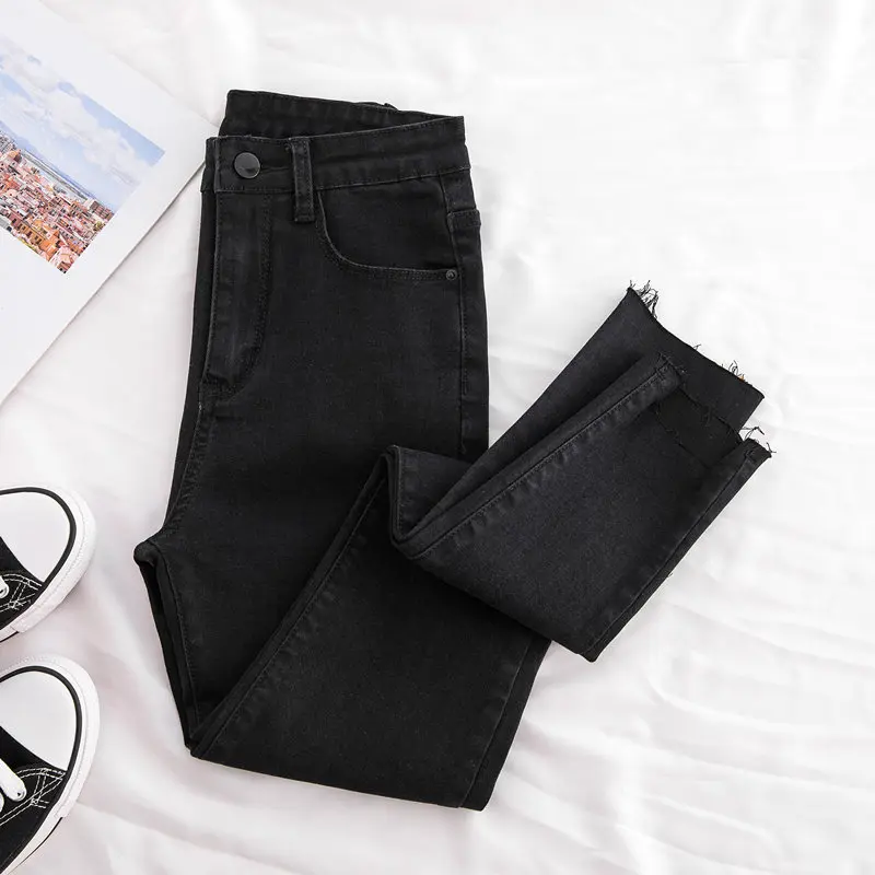 

Stretch Ripped Jeans for Women High Waist Chic Pencil Pants Lady Vintage Blue Summer Denim Mom Slim Skinny Jeans Woman Spring