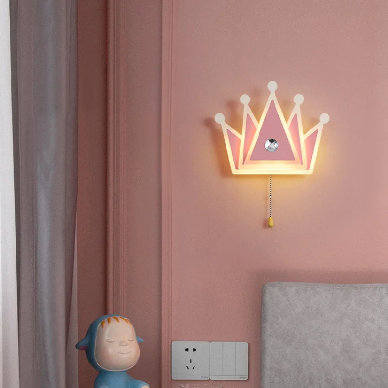 Nordic Wall Lamp Children's Princess Room Bedside Lamp Crown Heart-shaped Led Simple Modern Creative Butterfly Bedroom