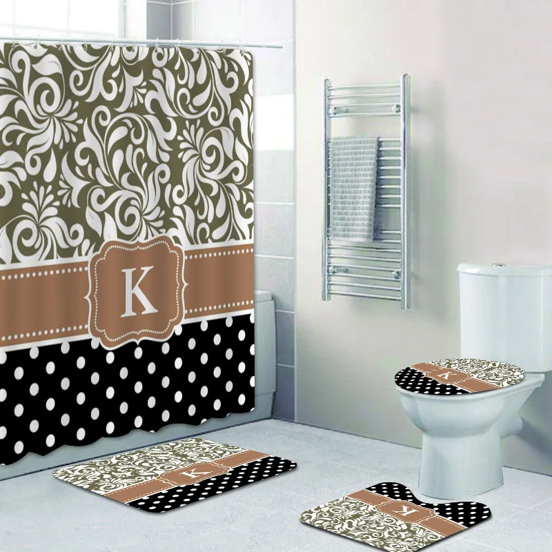 4PCS Moroccan Quatrefoil Pattern Shower Curtain Set Personalised Monogram Initial Bath for Bathroom Mats Rugs Decor Gift - купить по