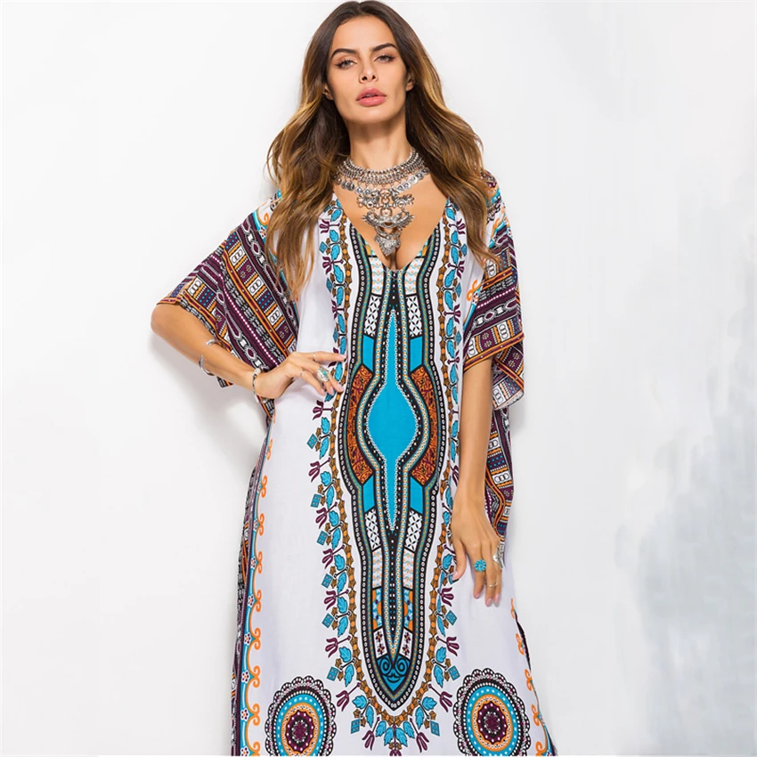 Макси кафтан в мусульманском стиле женское винтажное длинное платье с принтом