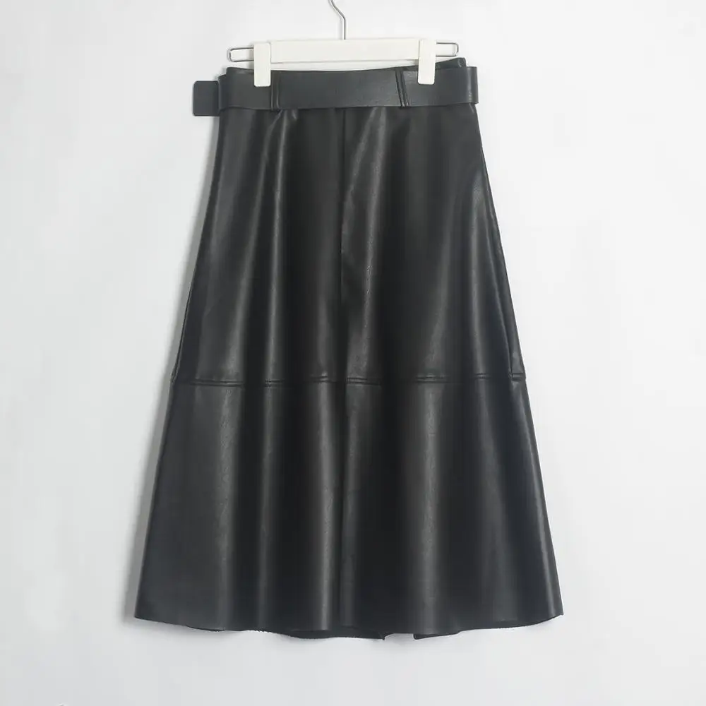 Юбка трапециевидная из искусственной кожи с высокой талией Осень-зима | Женская