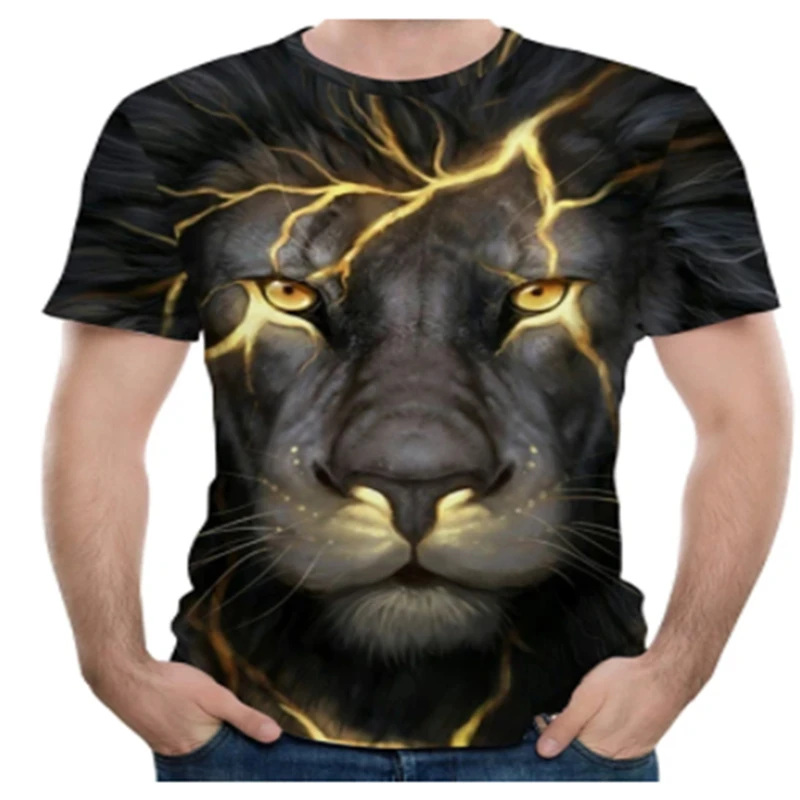 

Lion 3D printing T-shirt men's T-shirt heavy metal death suit fashion 3D T-shirt men's top