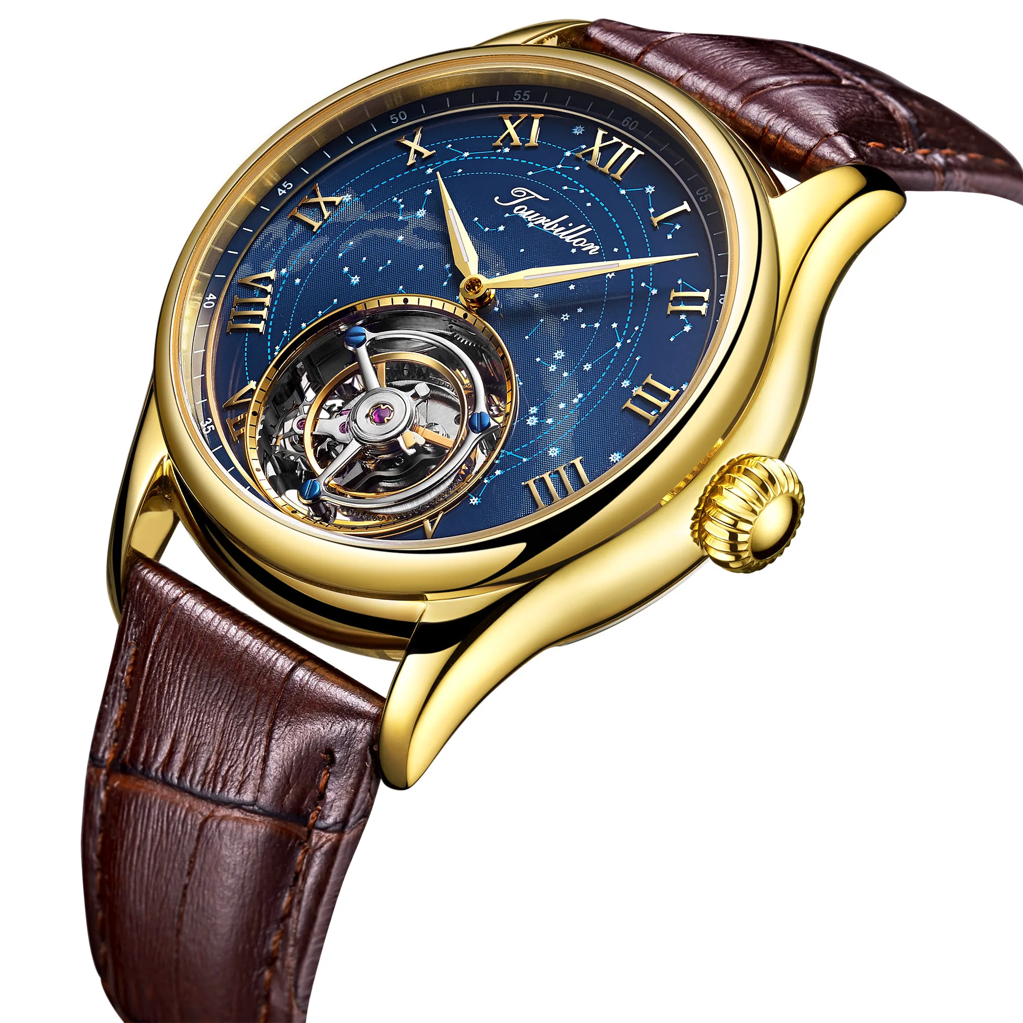 Guanqin Real Tourbillon Мужские часы механические лучший бренд Роскошные мужские