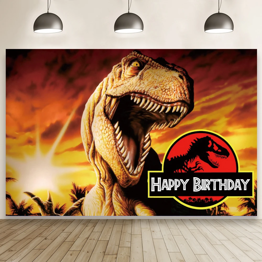 

Tyrannosaurus Dinosaur Theme Party Backdrop Home Decor Banner Happy Birthday Kids Family Photography Background Vinyl Photocall