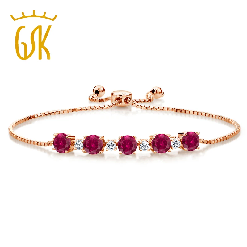 GemStoneKing 5 34 Ct Круглый красный созданный рубин и белый топаз 18K покрытый розовым