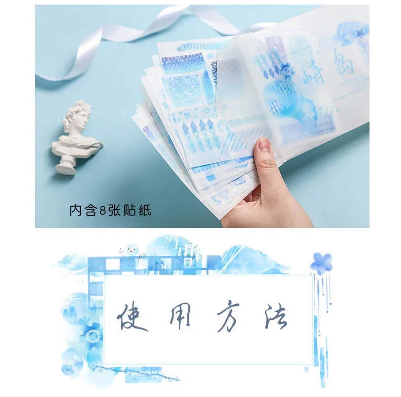 Mohamm 8Pcs Dreamland Ink Series Journal Stationery Flakes Scrapbooking DIY Decorative Stickers