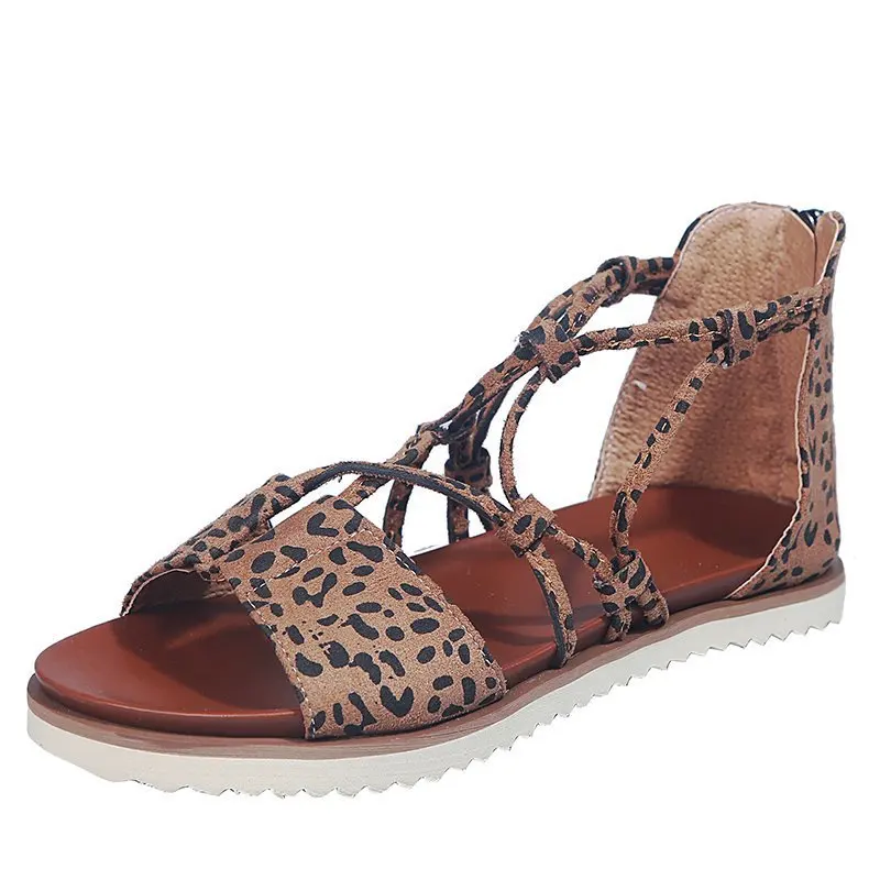 

2021 Summer Women Sandals Fashion Platform Sandals Retro Zipper Leopard Print Women Casual Flat Sandals Plus Size Zapatos Mujer