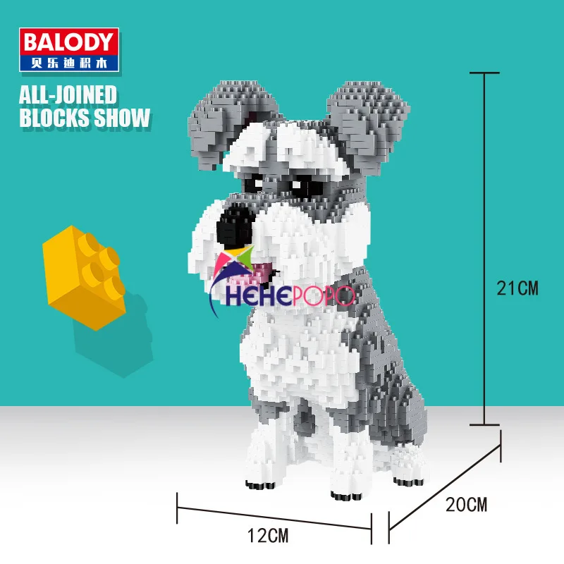 

1975pcs 6639 Etc Schnauzer Dog Building Blocks Diamond Micro Small Particles Spelling Toy Pet Dog Block Model for Children Gifts