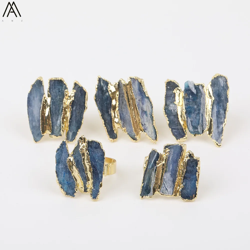 3 ломтика Натуральный Синий Кианит кольца ювелирные изделия нерегулярные