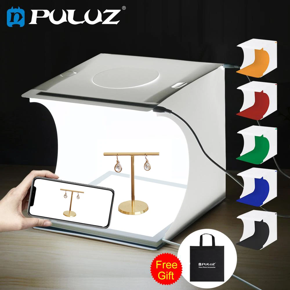 

PULUZ Mini 22.5 Photography Shadowless Bottom LED Light Lamp Panel Pad +2LED Panels 20CM lightbox Photo Studio Shooting Tent Box