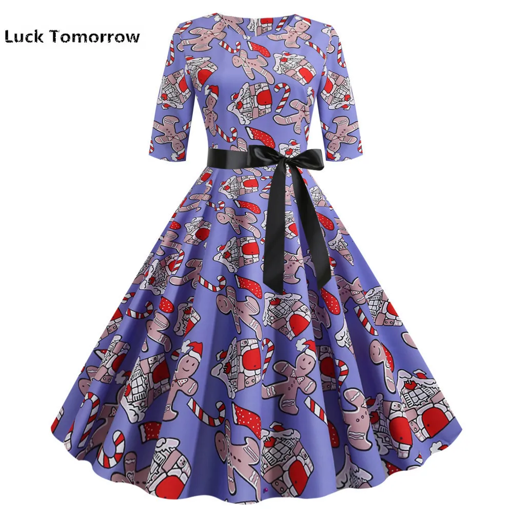 Рождественское винтажное платье с принтом снеговика для женщин зима осень 50 s 60