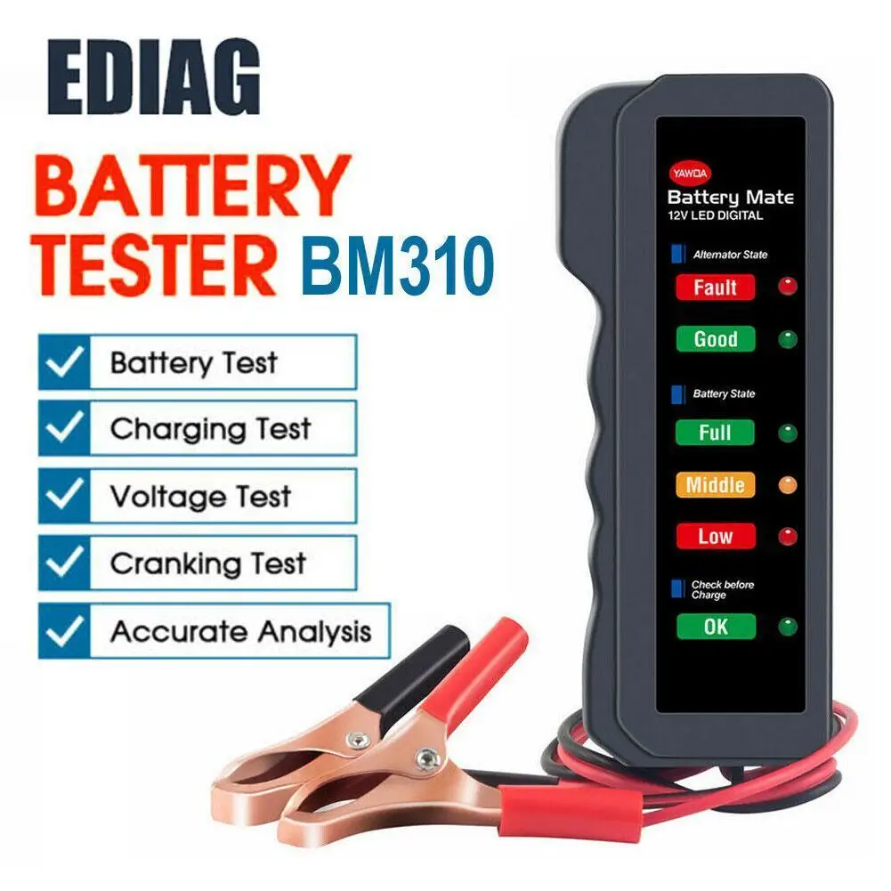 

Car Battery Tester Auto Checker Alternator 12V Digital 6LED Lights Display Alternator Motorcycle Battery Tester