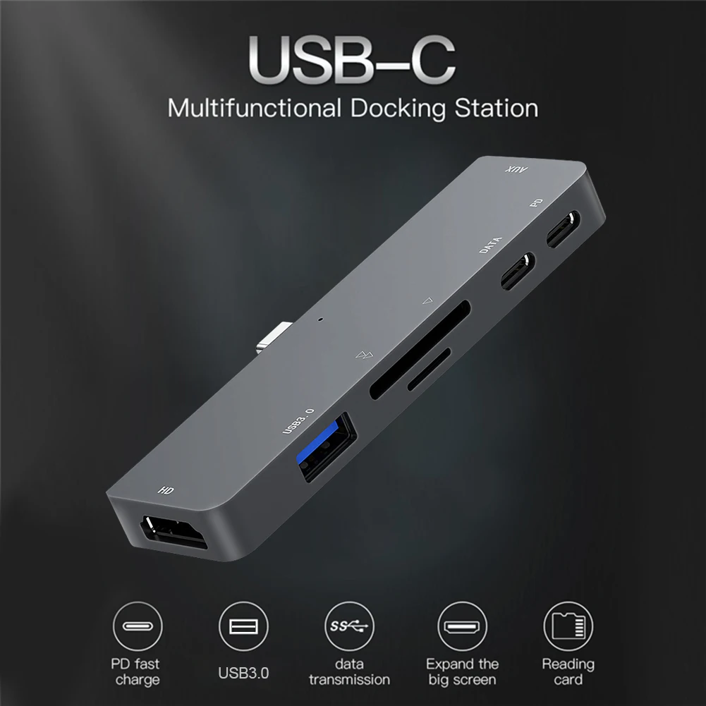 

USB Type C USB 3.1 to Compatible Hub 7 in 1 Splitter Port USB Type C Dock for iPad Pro Macbook Pro for TF Card Reader