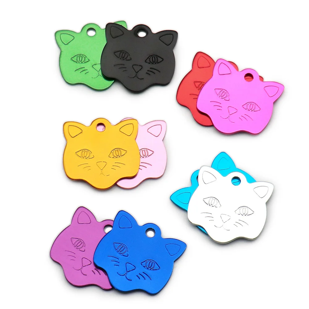 

Wholesale 100Pcs Cat Face Name plate ID Tag Aluminum Customized Kitten Anti-lost For Dog Tag Collar Pet Dog ID Tags Engraving