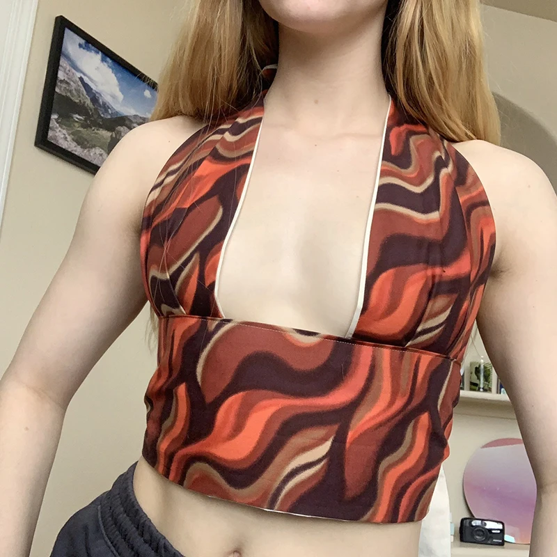 

Paisley Print Halter Top Y2K Aesthetic Summer Clothes for Women Sexy Sleeveless Backless Bandage Bralette Crop Tops Vest