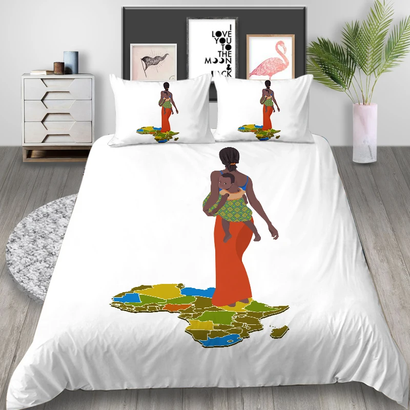 

Thumbedding Map Bedding Set African Woman Simple White Duvet Cover King Queen Twin Full Single Double Unique Design Bed Set