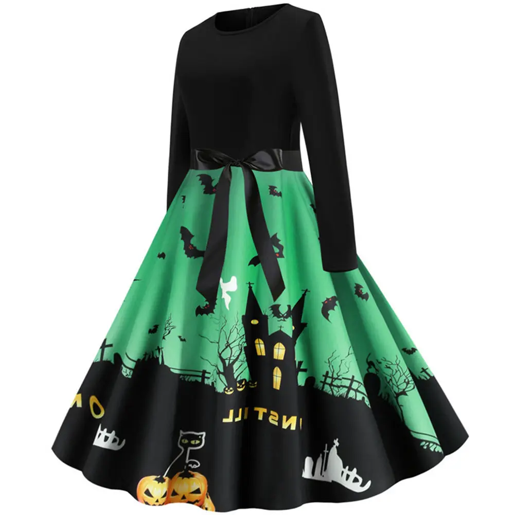Женское платье с длинными рукавами и круглым вырезом на Хэллоуин NFE99|Женские