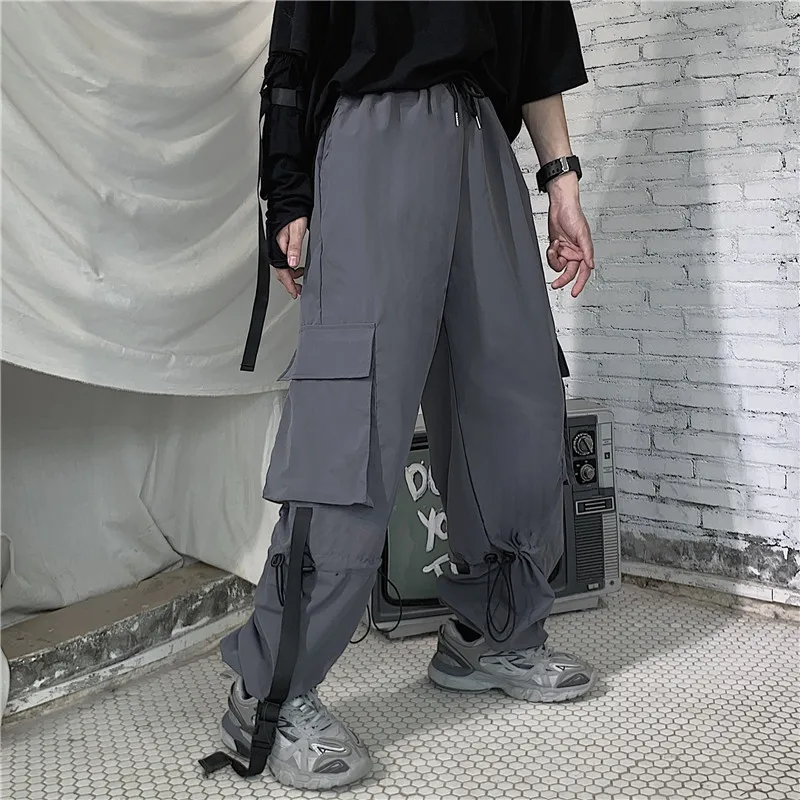 

Women Techwear Streetwear Cargo Pants Women Hippie Black Wide Leg Trousers For Female Punk Gray Joggers High Waist Alt