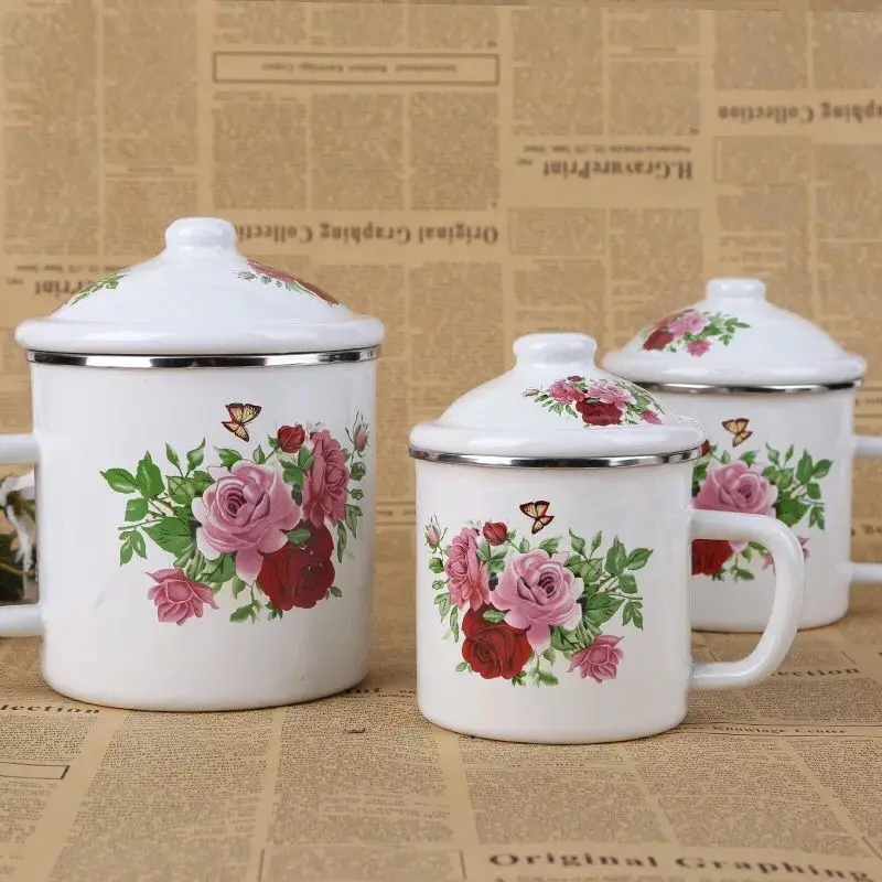 

Mug Enamel Mug Teacup Water cup Thickened Enamel Cup Milk cup with cover Ceramic Mug
