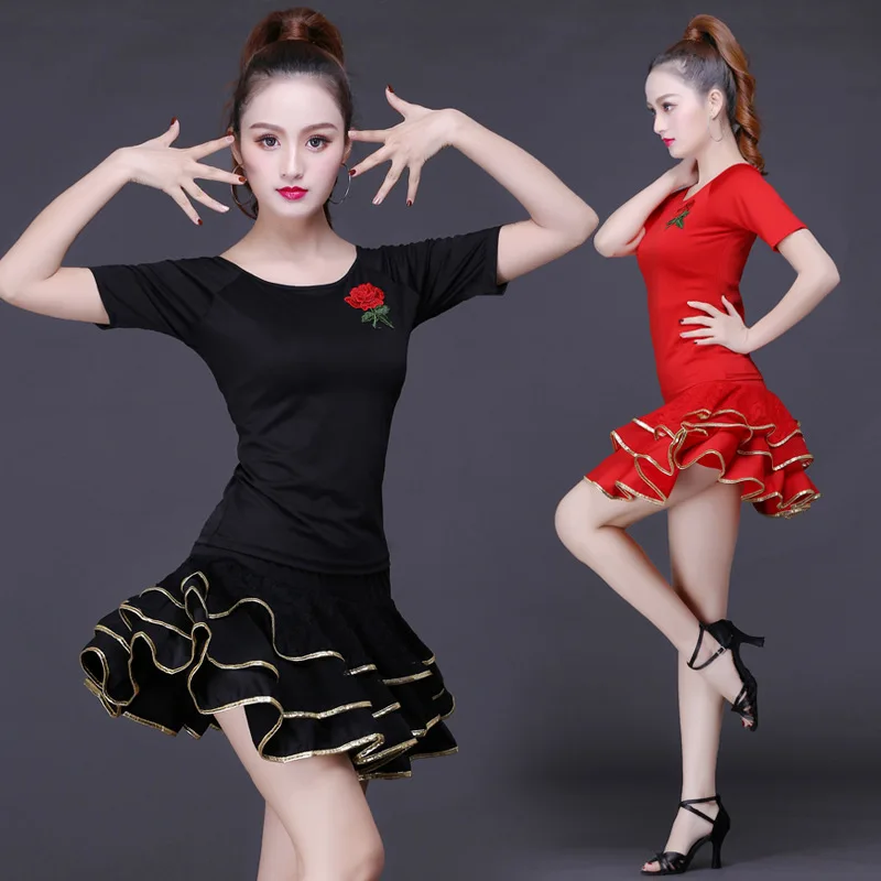 Женский костюм для латинских танцев новая летняя футболка с коротким рукавом и