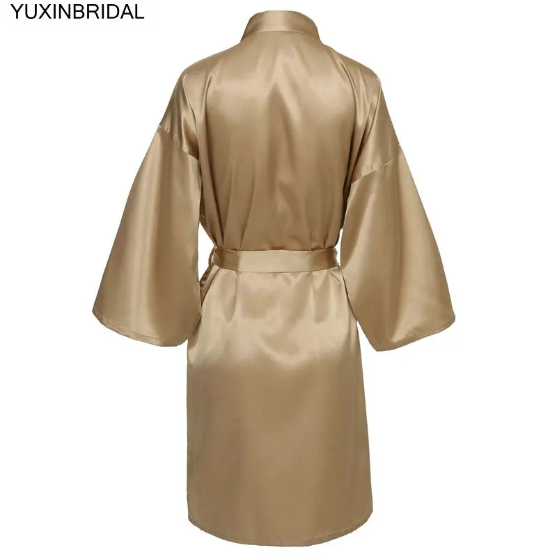 Gold YUXNBRIDAL Атласный халат для невесты, Свадебный банный халат, одежда для невесты, Свадебный Однотонный женский халат до колена - Цвет: Gold