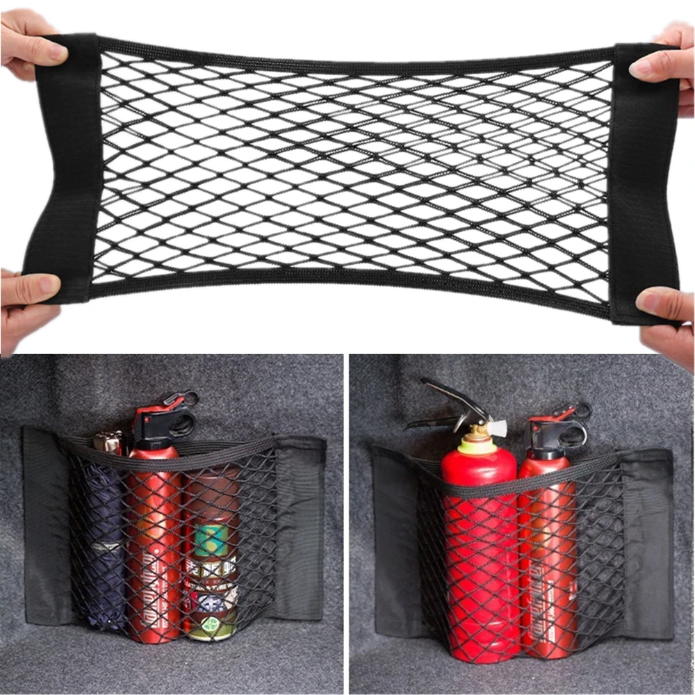 

Car Trunk Elastic String Net Storage Bag Universal Car Seat Back Rear Nylon Mesh Magic Sticker Accessories Auto Organizer