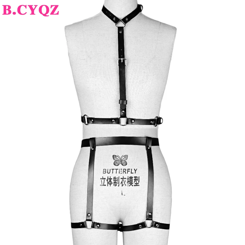 

B.CYQZ Leather Harness Belt Body Bondage Garter Erotica Sets Adjustable Cage Bondage Waist Leg Gothic Harness Leather Punk