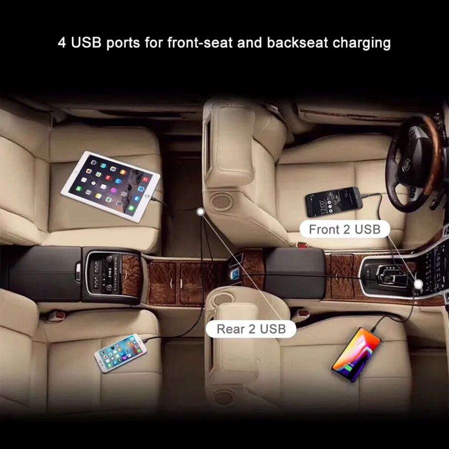 USB Автомобильное зарядное устройство Быстрая зарядка QC 3,0 4 порта быстрое автомобильное зарядное устройство для телефона 5.6ft удлинитель для iphone X Xiaomi автомобильное зарядное устройство