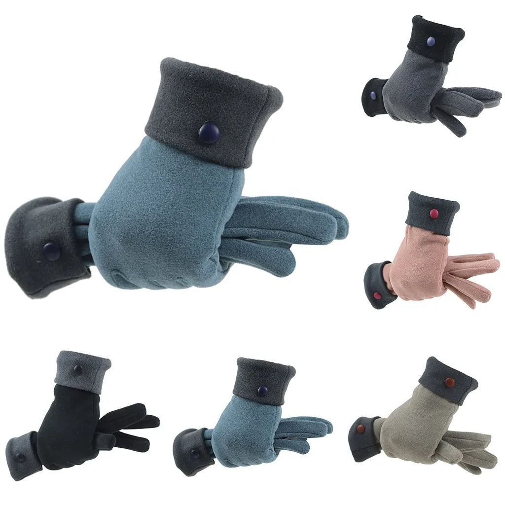 Модные женские зимние противоскользящие перчатки с пуговицами мягкой