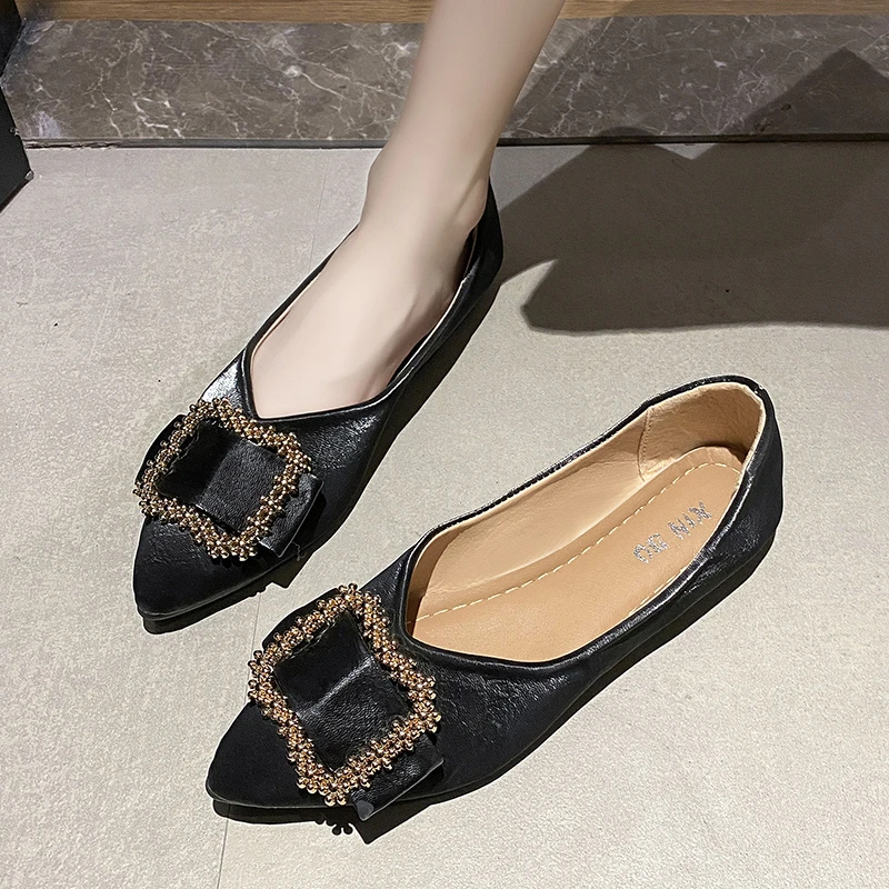 

Women's Flat Shoes Fashion All-match Vamp Square Buckle Decoration Elegant Outer Wear Pointed Toe Women's Single Shoes