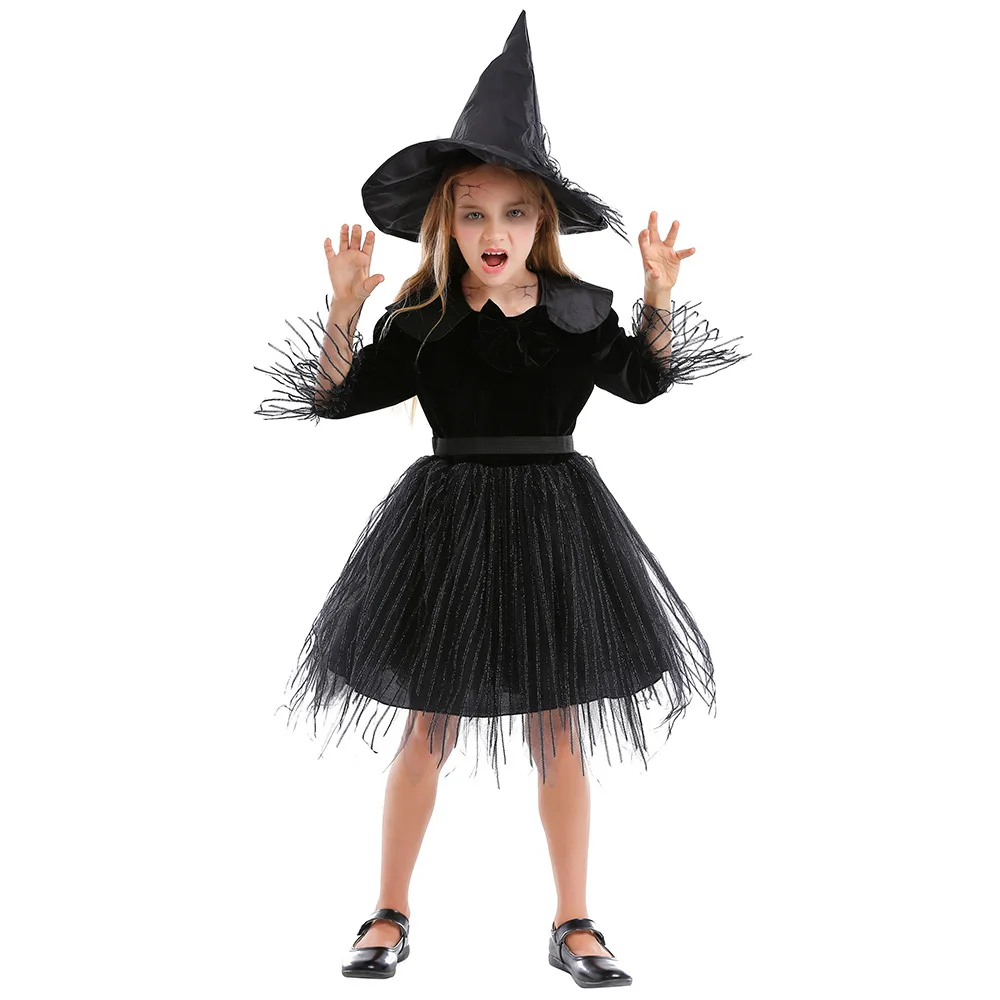 

Children's Halloween Costume Black Wine Red Mesh Umbrella Princess Dress Small Cosplay Children's Clothing