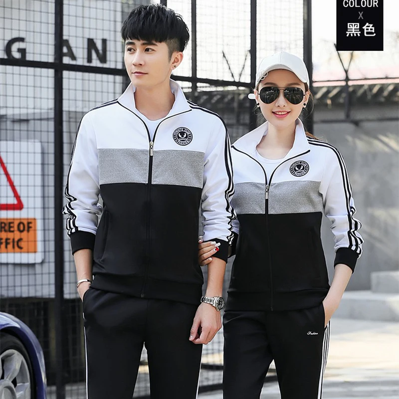 

KE New 2021 Spring autumn new Korean men women tracksuit sport set couple sports long sleeve two-piece big size plus extra