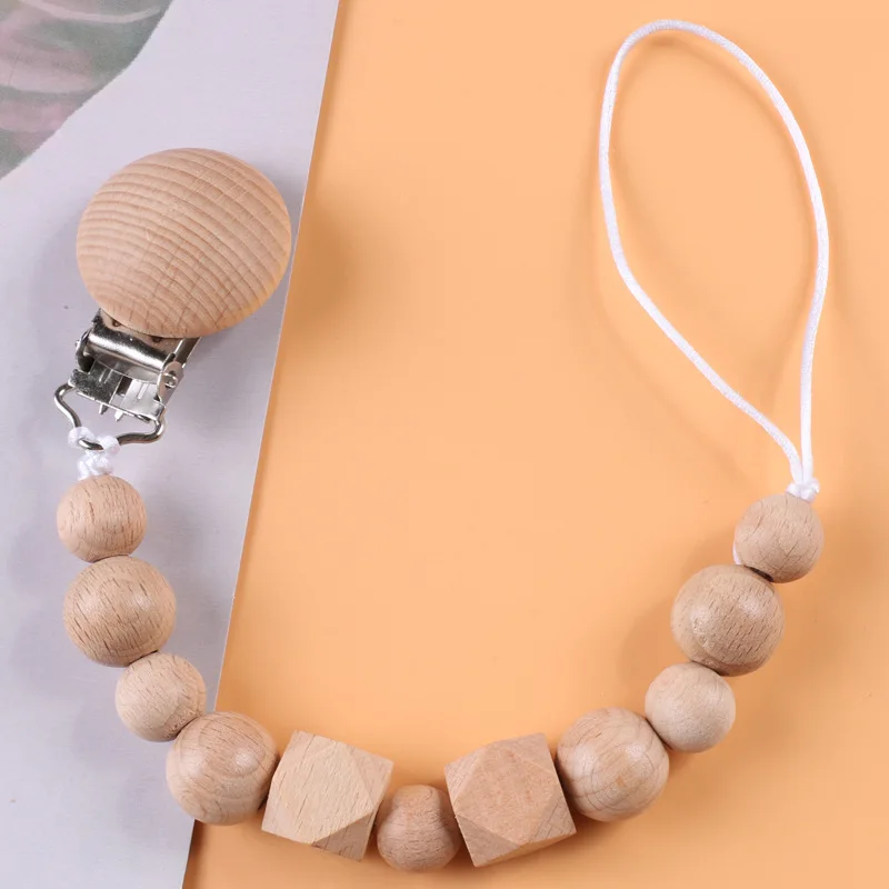 

Hot Sale Newest Natural Wooden Beads Pacifier Clip Chain Safe Teething Baby Attache Tetine Eco-Friendly Newborn Dummy Holder Toy