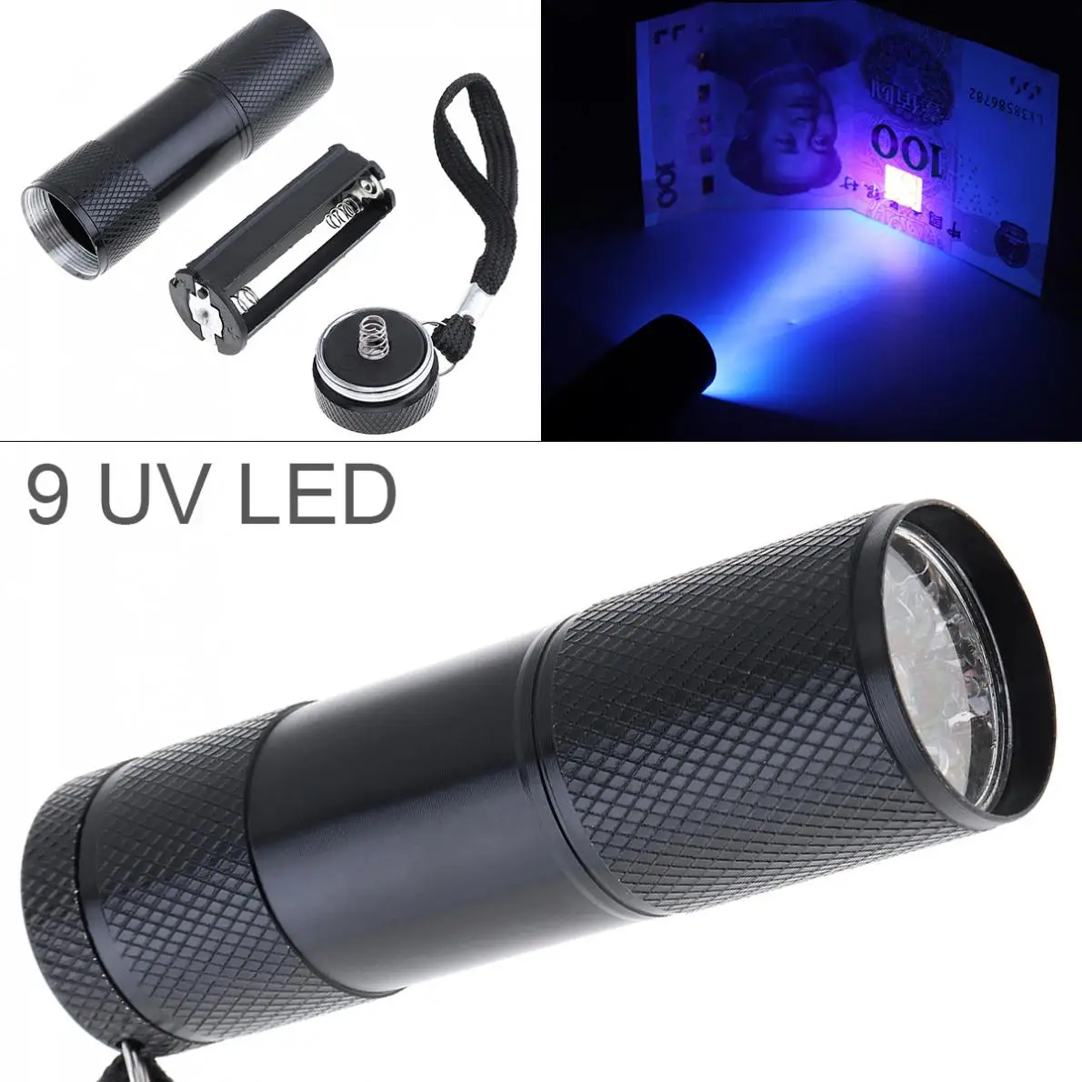 

395nm 9/12 LED UV Multi-function Flashlight Support 3 x AAA Batteries Torch for Fluorescent Agent Detection / Money Detector