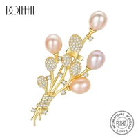 doteffil 925 sterling silver aaa zircon pearl flowers gold brooch for woman fashion wedding engagement party charm jewelry
