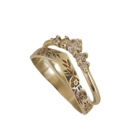 exquisite golden hollow carved flower inlaid crystal crown womens ring on finger fashion jewelry 2022 jewelry wholesale