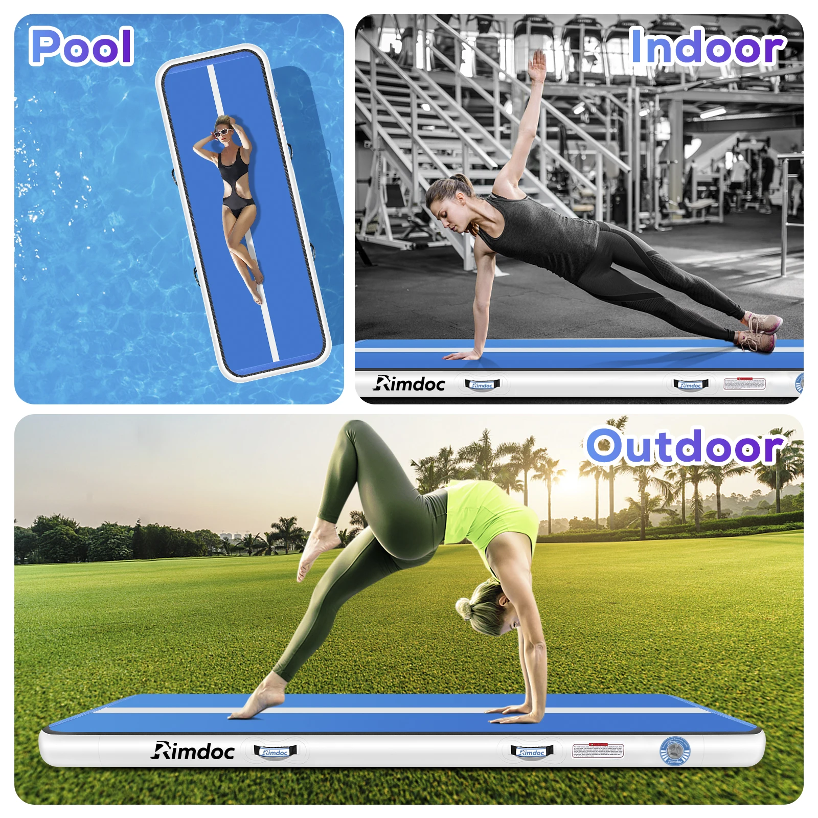 

Blue Color Airtrack Water Floating Mat Inflatable Air Track Gymnastics Mat with Air Electric Pump for Outdoor Pool Water Beach